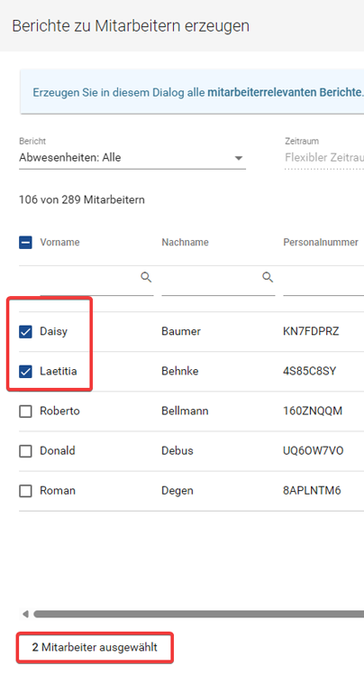 Berichte zu Mitarbeitern erzeugen