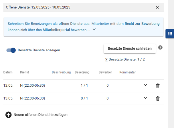Offene Dienste: Besetzte Dienste schließen