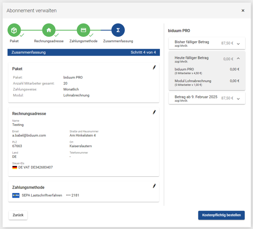 Abonnement verwalten: Zahlungsmethode