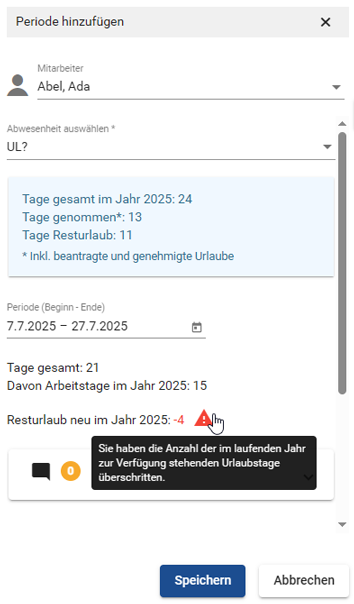 Warnung bei Umbuchung des Urlaubs