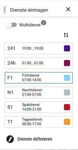 Dialog Dienste eintragen