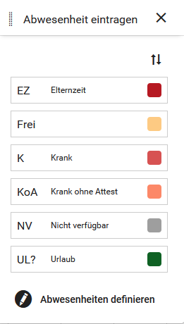 Dialog Abwesenheit eintragen
